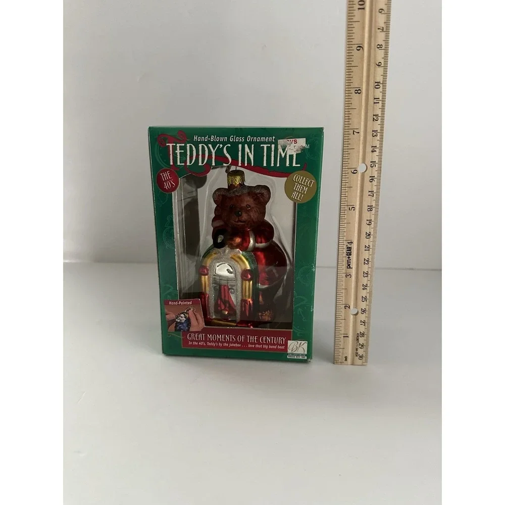 Teddy's In Time 1999 BK Hand-Blown Glass Ornament TEDDY W/JUKEBOX NEW IN BOX